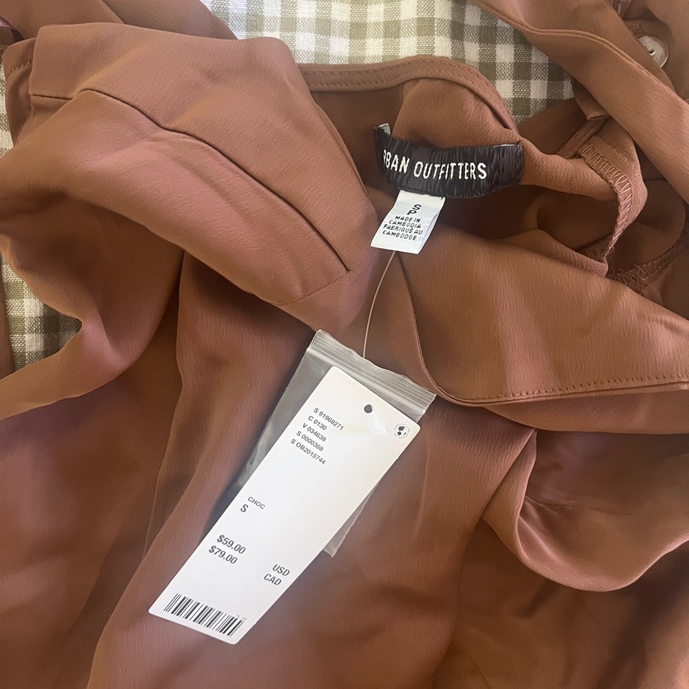 NWT Urban Outfitters Bri Double Bow Chocolate Brown Mini Dress - Picture 9 of 9